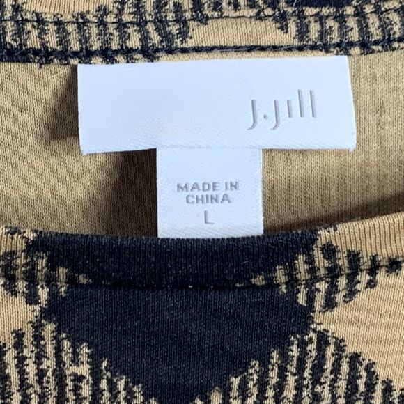 J Jill Check Crop Top Woman Tan  Black Drop Shoulder 3/4 Sleeve Soft Modal Blnd - Picture 5 of 14